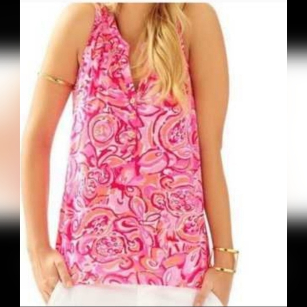 Lilly Pulitzer Womens Essie Tank Top Pink Pout Mango Salsa Size XXS